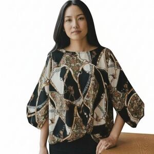 Roz&Ali Print Top Front twist knot sz PL